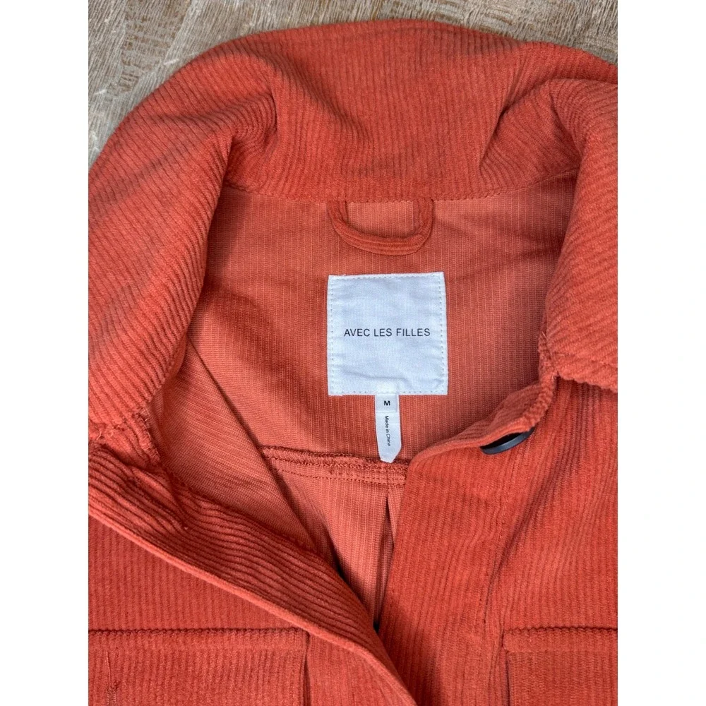 Avec Les Filles Corduroy Shacket M Rust Orange Crop Jacket Shoulder oversize